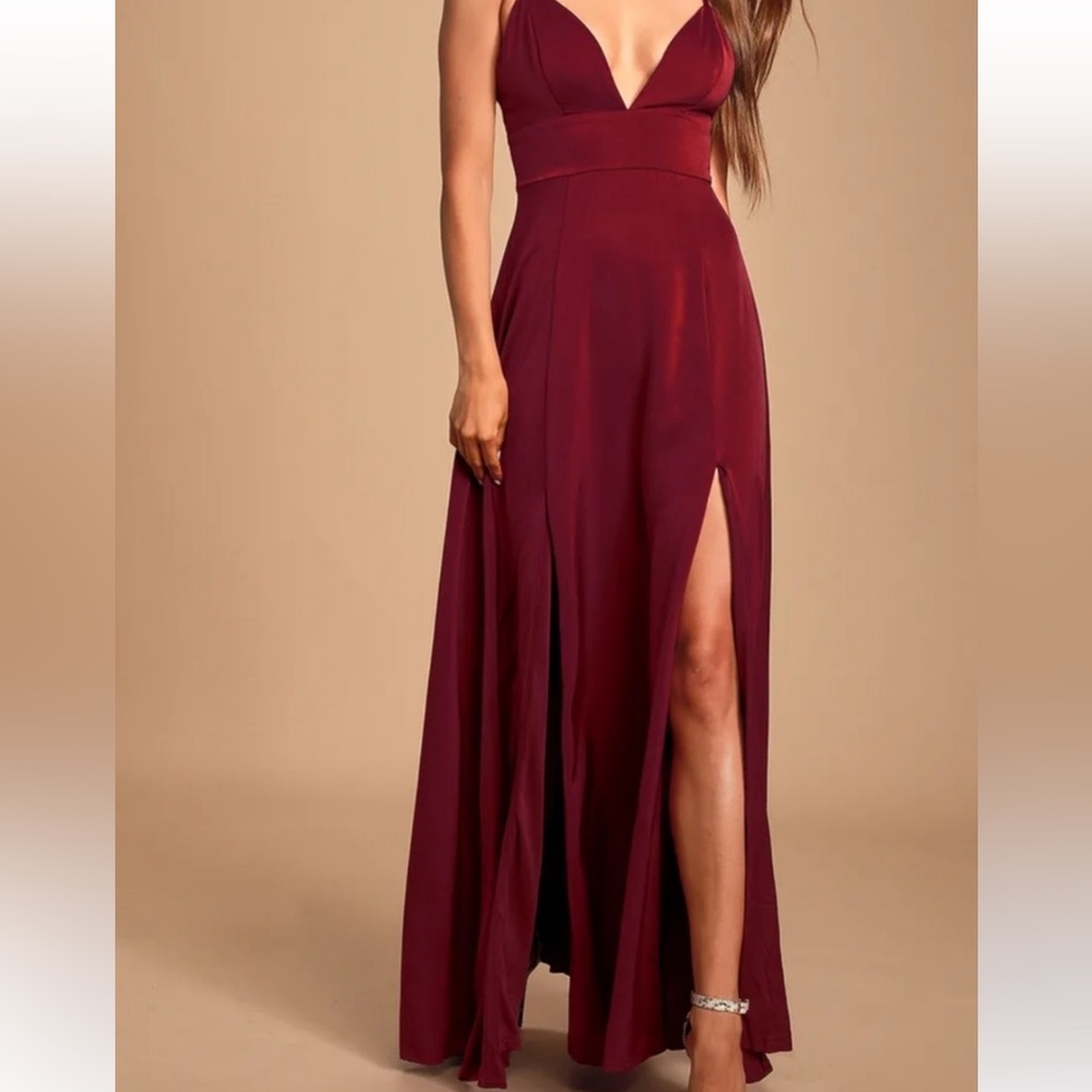 Lulu’s Dreaming of Love Wine Red Maxi Dress